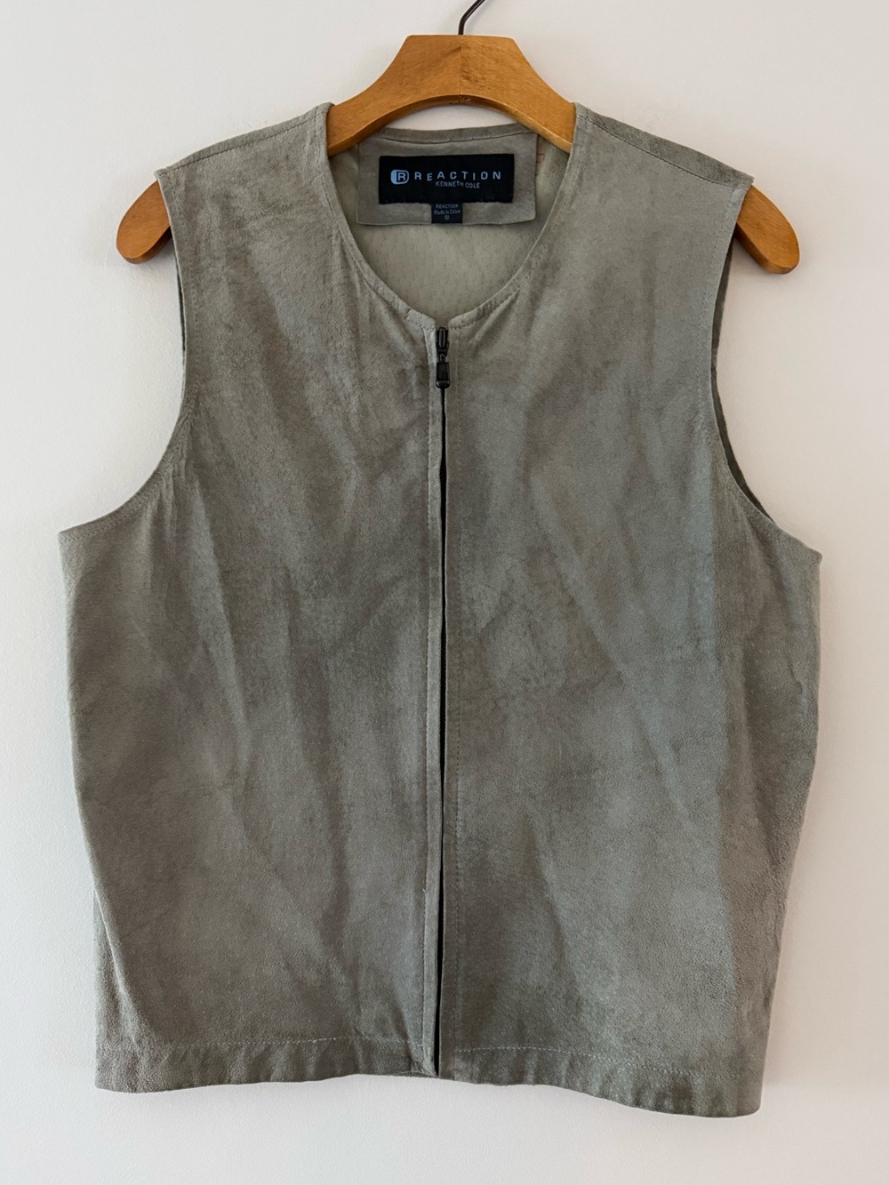 Vintage Y2K Kenneth Cole Reaction Genuine Suede Leather Vest Men’s S Gray/Green